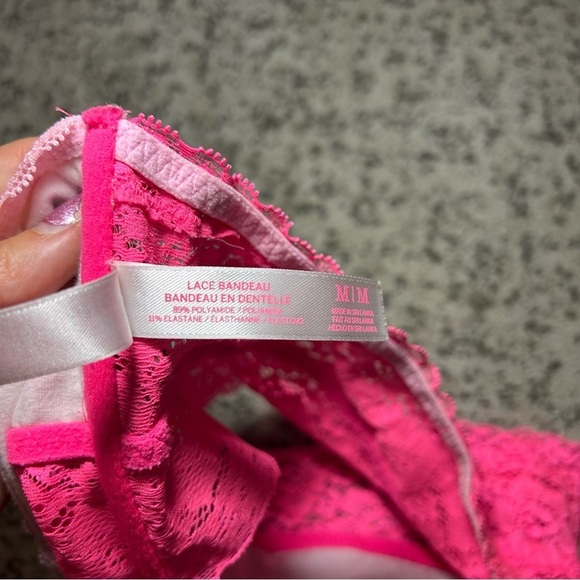 PINK Victoria’s Secret Hot Pink Floral Laced Strapless Bralette Size Medium - Picture 6 of 6